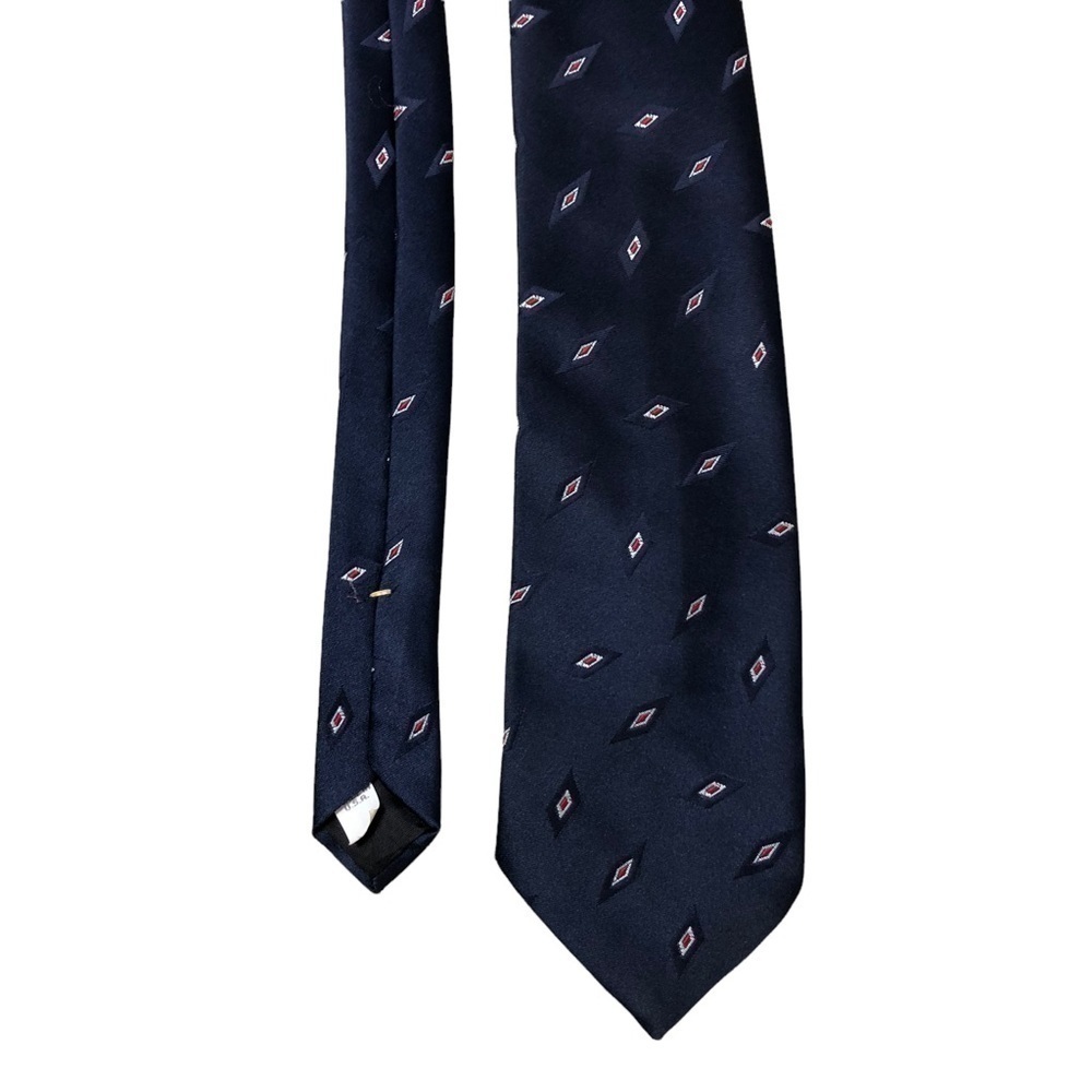 Vintage Leatherback Satins Wembley Mens Tie Navy Red Diamond Print